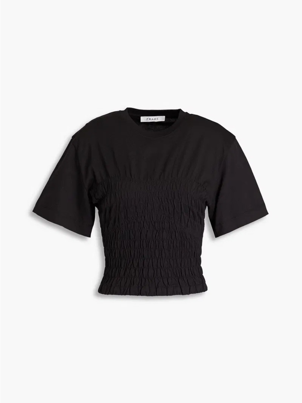FRAME Noir Black 100% Organic Cotton Smocked Cropped T-Shirt Tee XS